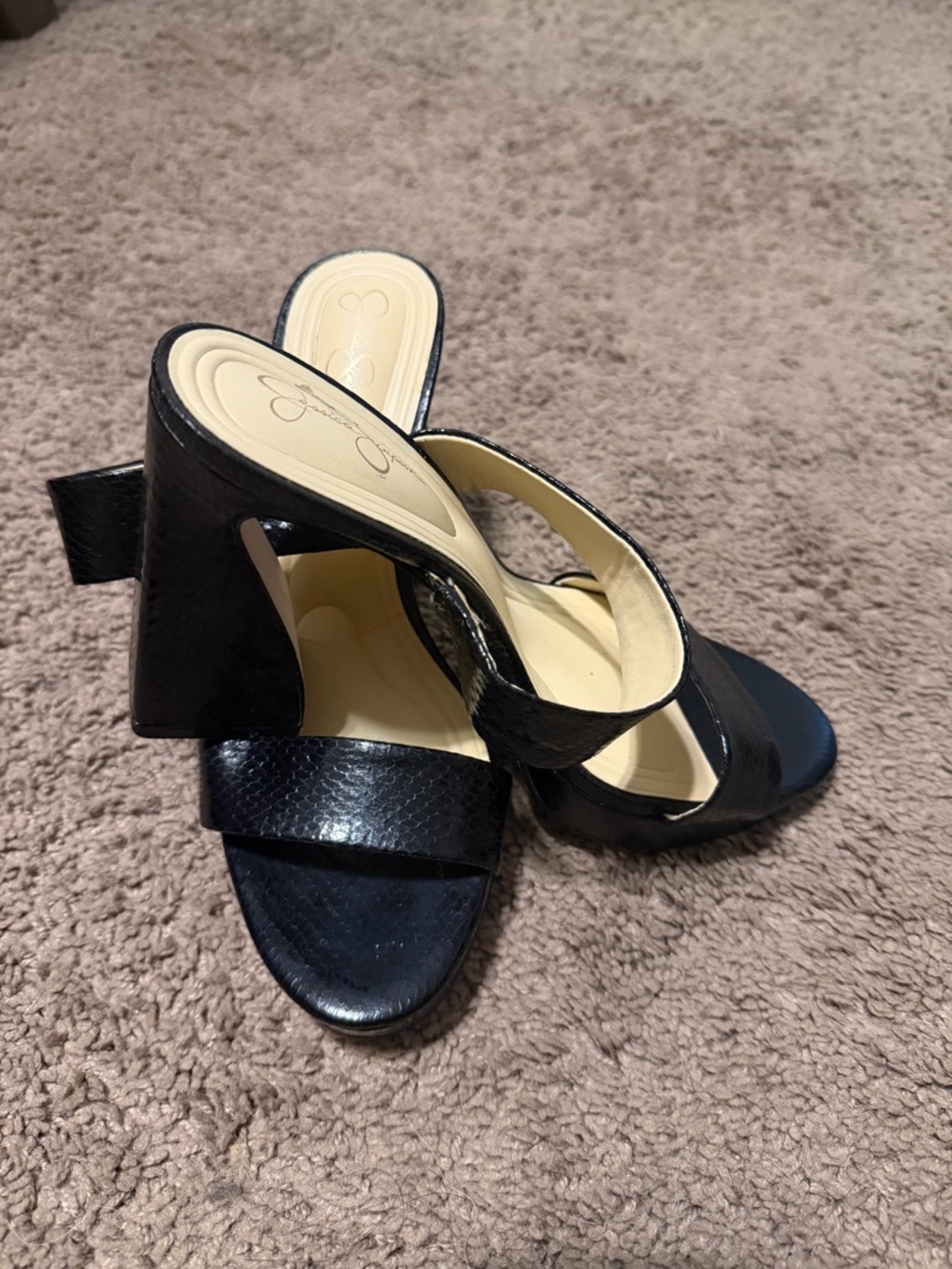 Jessica Simpson Black Patent Slide Block Heel Mules
